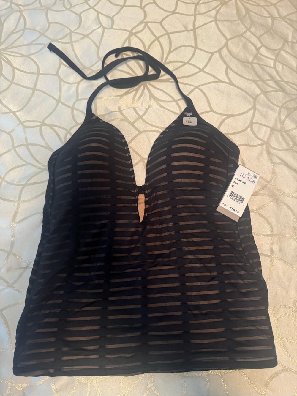 NWT Kenneth Cole Halter Tankini Swim Top - Black